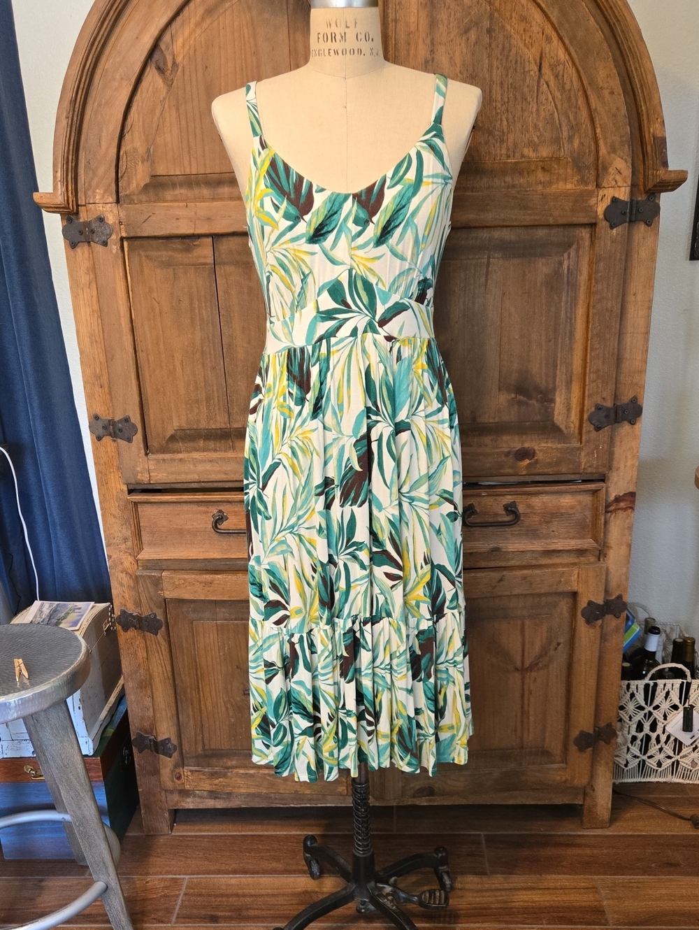 torrid Tropical Leaf-Print Midi Dress in Teal, Green & Yellow